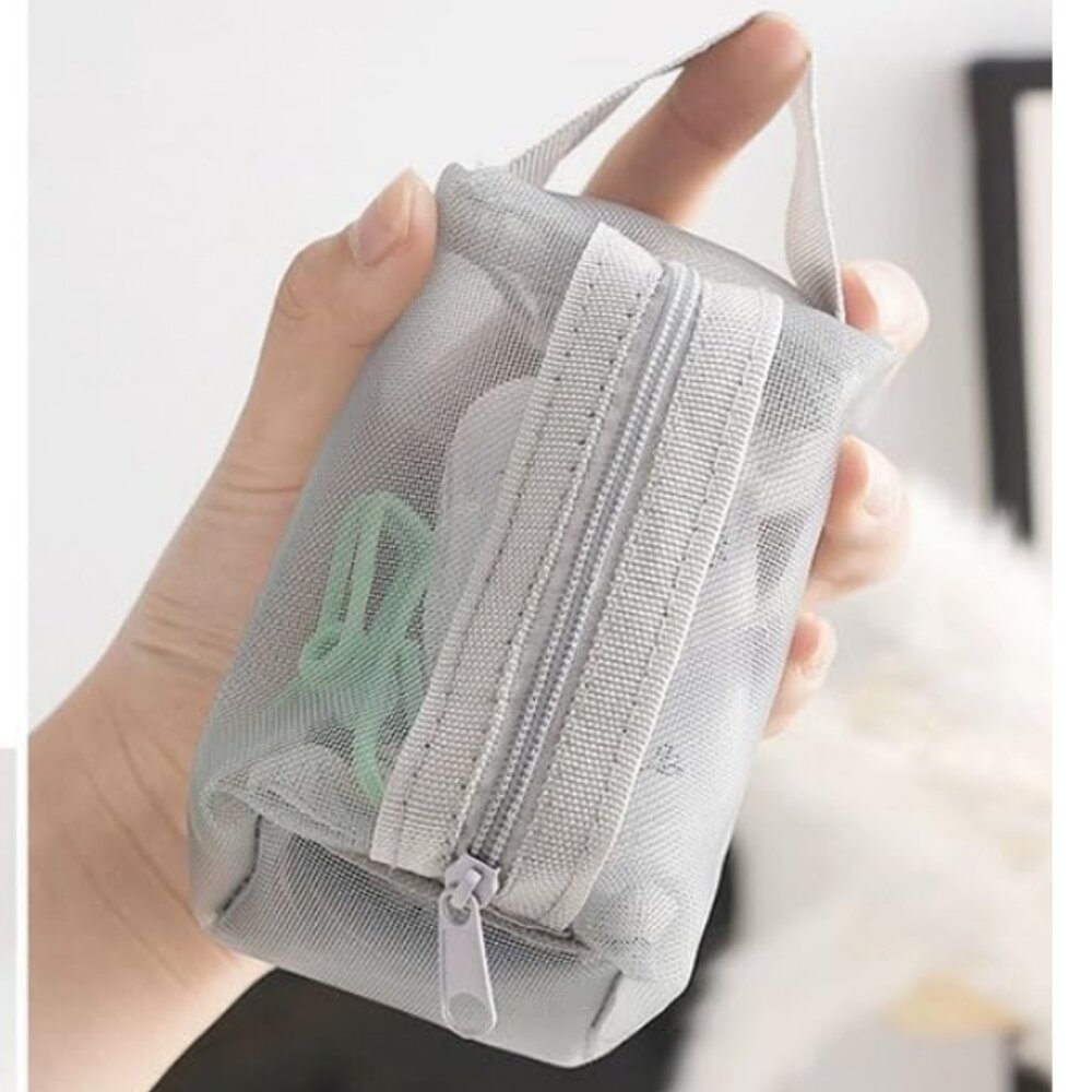 Zippered Square Mesh Cosmetic Bag or Coin Purse, 2 pcs  | 1 Black, 1 Grey